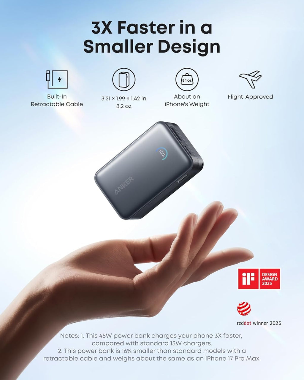 Anker Nano Power Bank, 45W 10,000mAh Portable Charger, iPhone Battery Pack | Built-In Retractable USB-C Cable, for iPhone 17 / 16 Series, iPad, Galaxy, Pixel, and More, Compact Travel Design