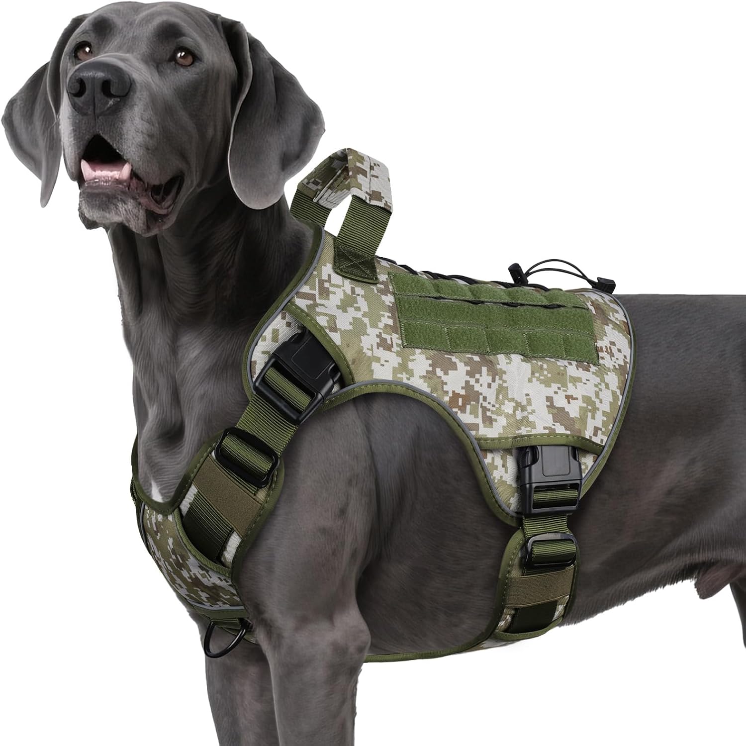 WINGOIN Tactical Dog Harness for Large Dogs, Heavy Duty No Pull Dog Harness with Handle, Adjustable Reflective Military K9 German Shepherd Big Size Dog Vest for Walking, Training, Hunting, Green (L)