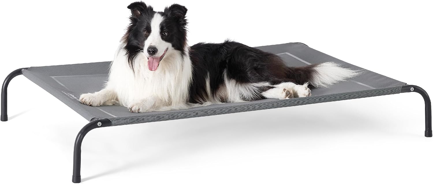 Bedsure Outdoor Elevated Cooling Dog Bed Large Sized Dog, 49in Grey | Portable raised camping pet cot hammock,Breathable Teslin mesh,Weather resistant,For large pets up to 85 lbs,Easy to assemble