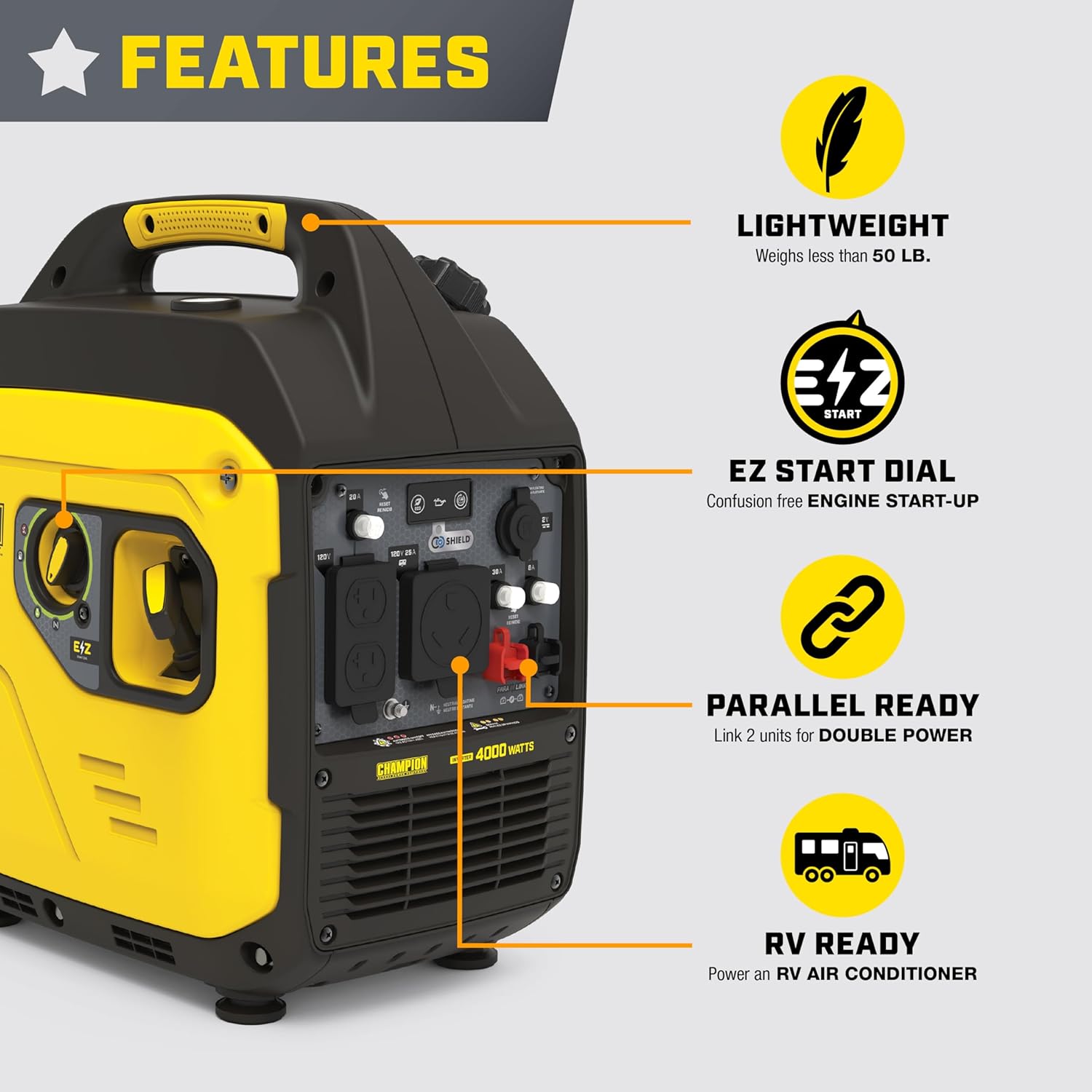 Champion Power Equipment 4000-Watt RV Ready Portable Inverter Generator with Quiet Technology and Free 3-Year Warranty