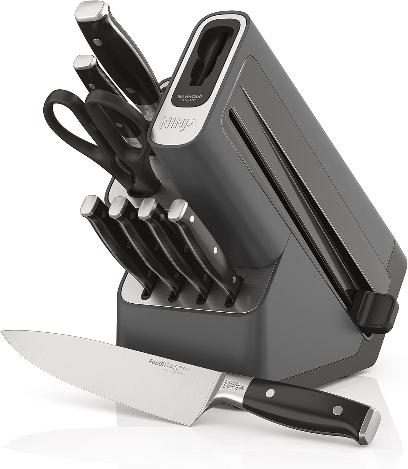 Ninja K62014 Foodi NeverDull Premium 14-Piece German Stainless Steel Knife System with Built-in Sharpener, Stainless Steel/Black