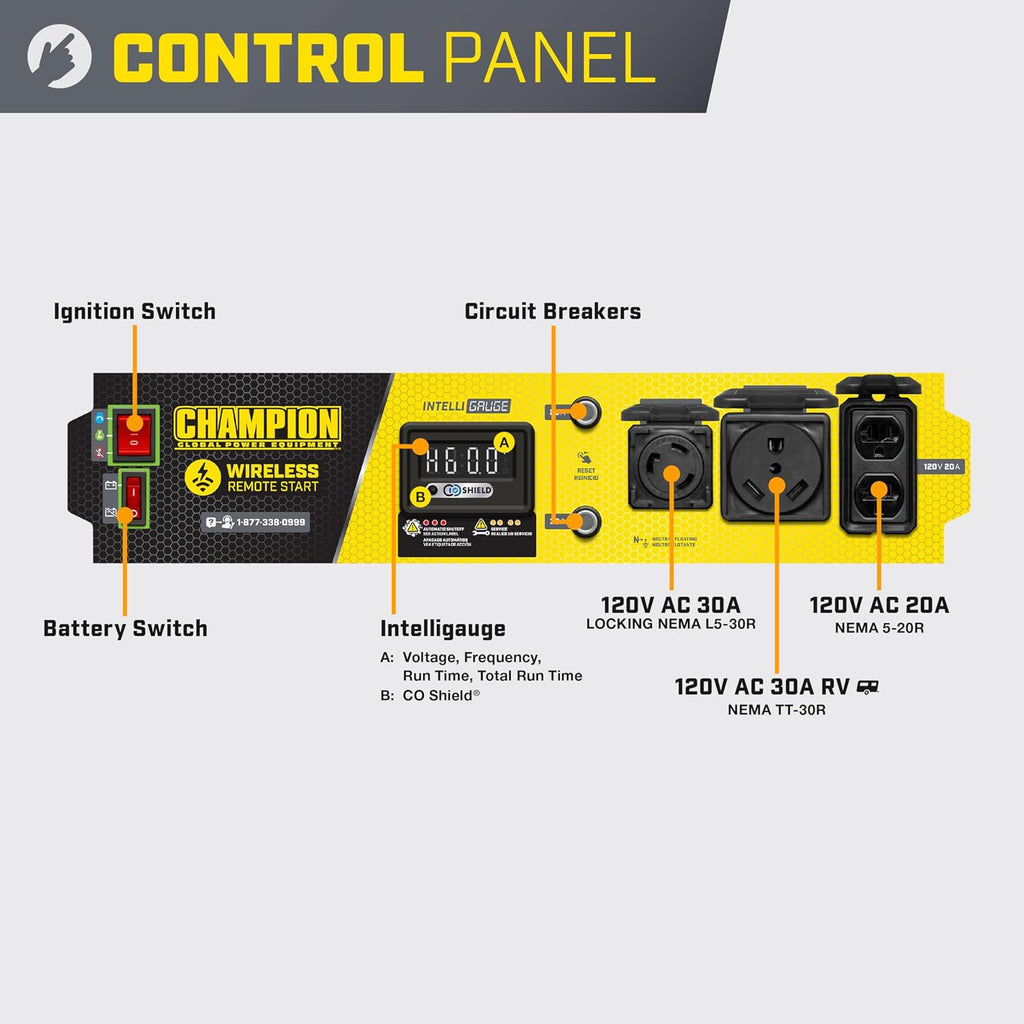 Champion Power Equipment 4375-Watt Wireless Remote Start RV Ready Portable Generator with Free 3-Year Warranty