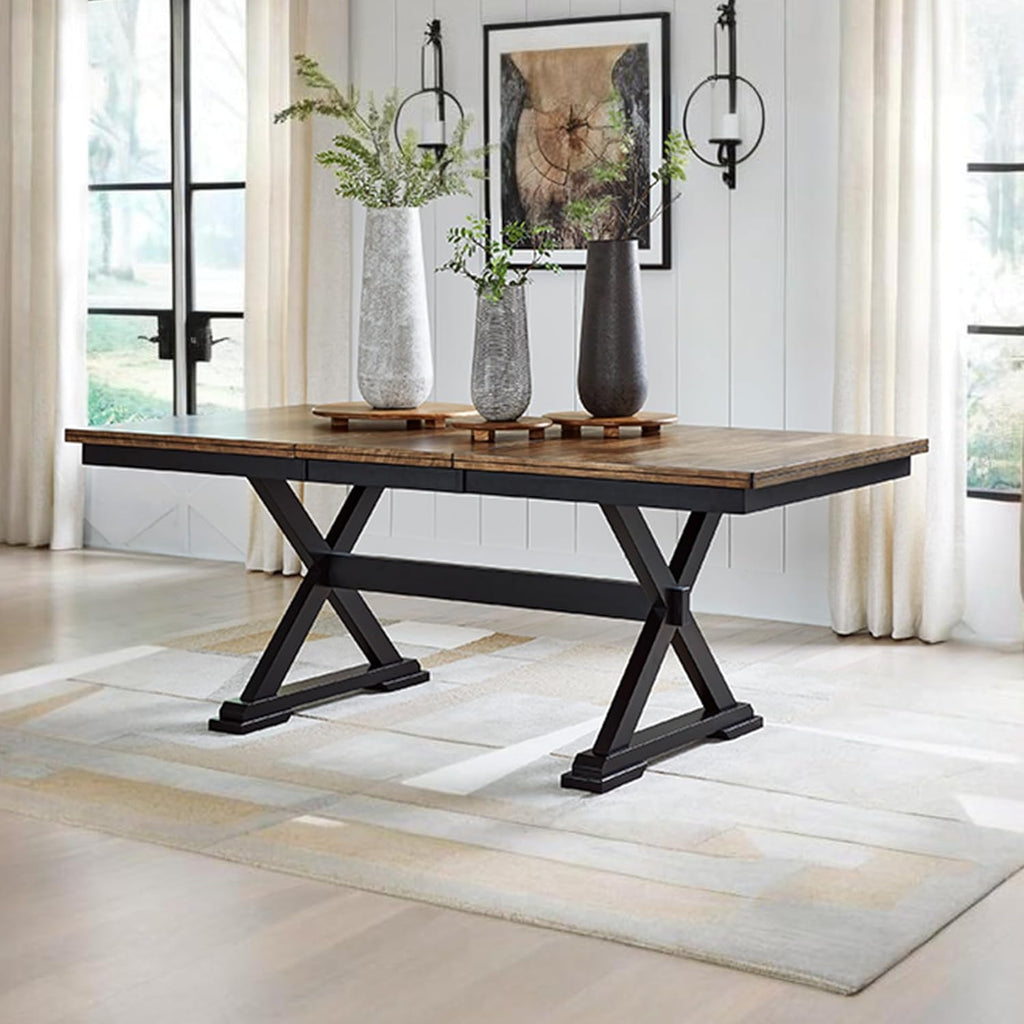 Signature Design by Ashley Wildenauer Dining Extension Table, 18" Self-Storing Butterfly Leaf, Hardwood Solids, Mango Veneer & MDF Substrate, Seats 6 to 8 for Kitchens, Black & Dark Brown, 78"