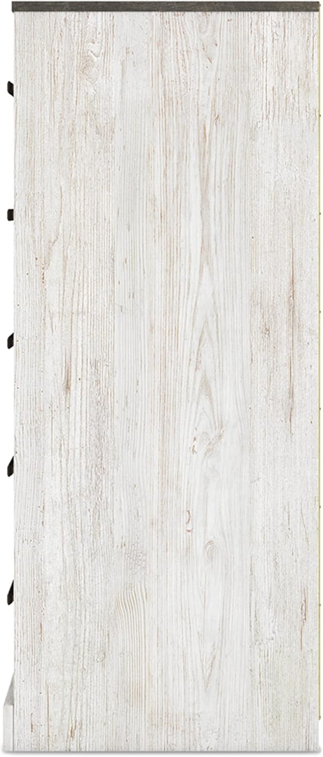 Signature Design by Ashley Shawburn Rustic 5 Drawer Chest of Smooth-Gliding Drawers and Safety Stop, White & Gray