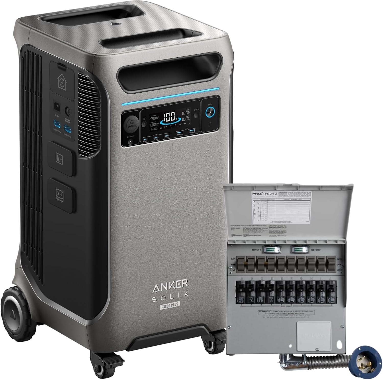 Anker SOLIX F3800 Plus Portable Power Station and Transfer Switch Kit, 3,840Wh, 6,000W AC Output, 120V/240V, Generators for Home Use, Works with Generator, For Power Outages, RVs, and Emergencies