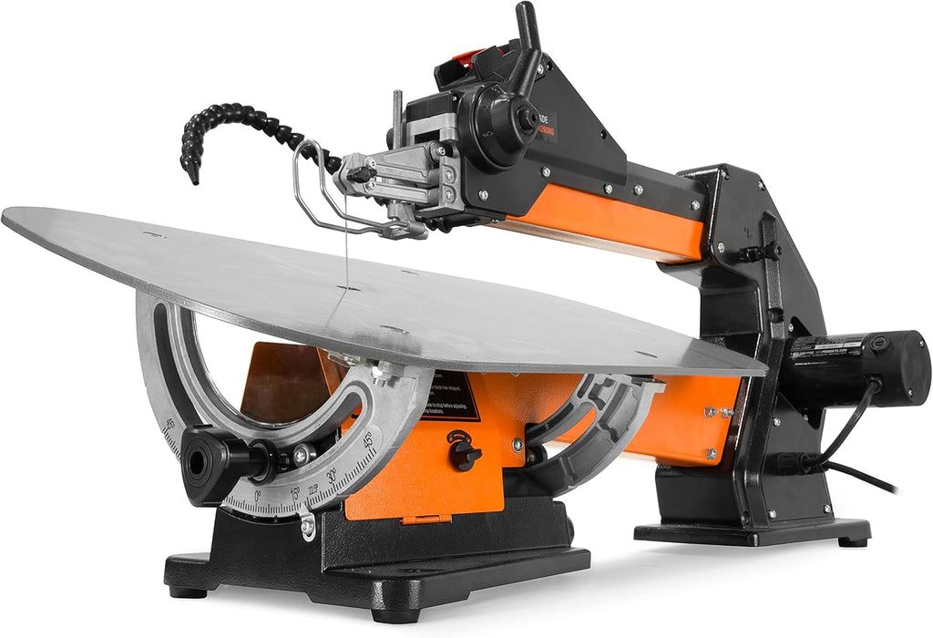 WEN LL2156 21-Inch 1.6-Amp Variable Speed Parallel Arm Scroll Saw with Extra-Large Dual-Bevel Steel Table, Black Orange