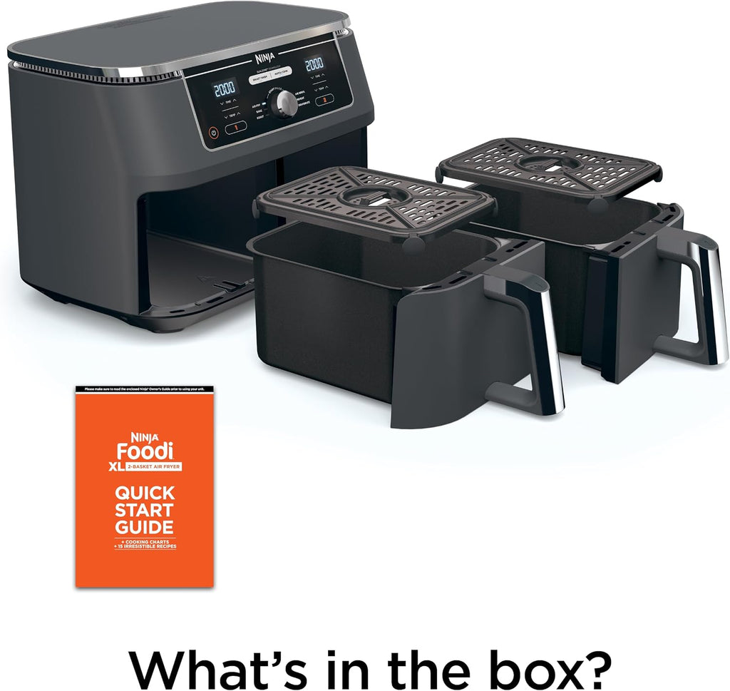 Ninja DZ401 Foodi 10 Quart 6-in-1 DualZone XL 2-Basket Air Fryer with 2 Independent Frying Baskets, Match Cook & Smart Finish to Roast, Broil, Dehydrate for Quick, Easy Family-Sized Meals, Grey