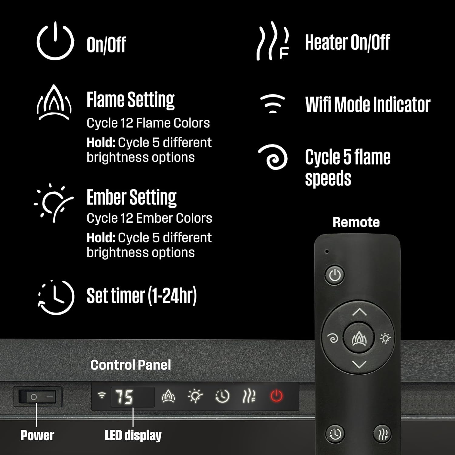 Westinghouse 74 Inch Electric Fireplace Heater, Compatible with Alexa & Google Home, Wall Mount or in-Wall Recessed Fireplace Insert, 24 Hour Timer, Color Changing Flames, 750W/1500W Indoor Heater