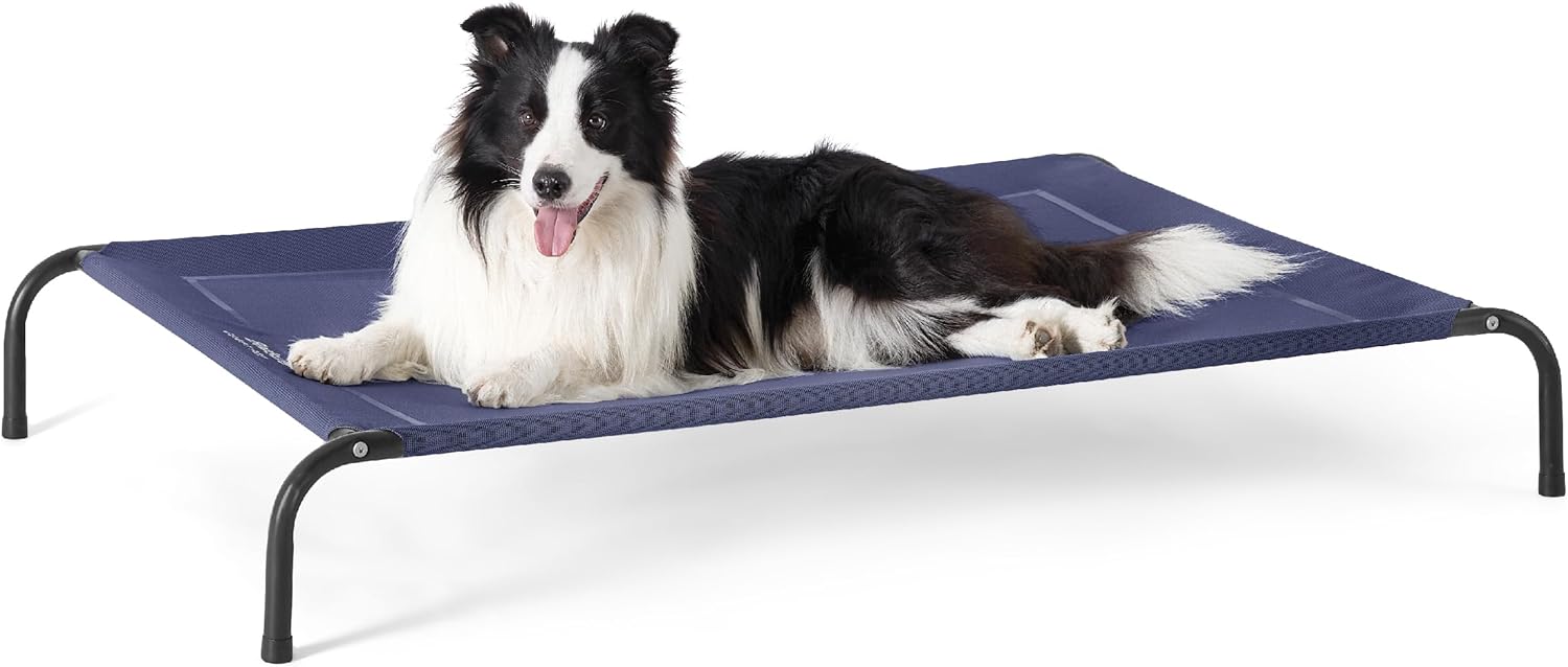 Bedsure Outdoor Elevated Cooling Dog Bed Large Sized Dog, 49in Grey | Portable raised camping pet cot hammock,Breathable Teslin mesh,Weather resistant,For large pets up to 85 lbs,Easy to assemble