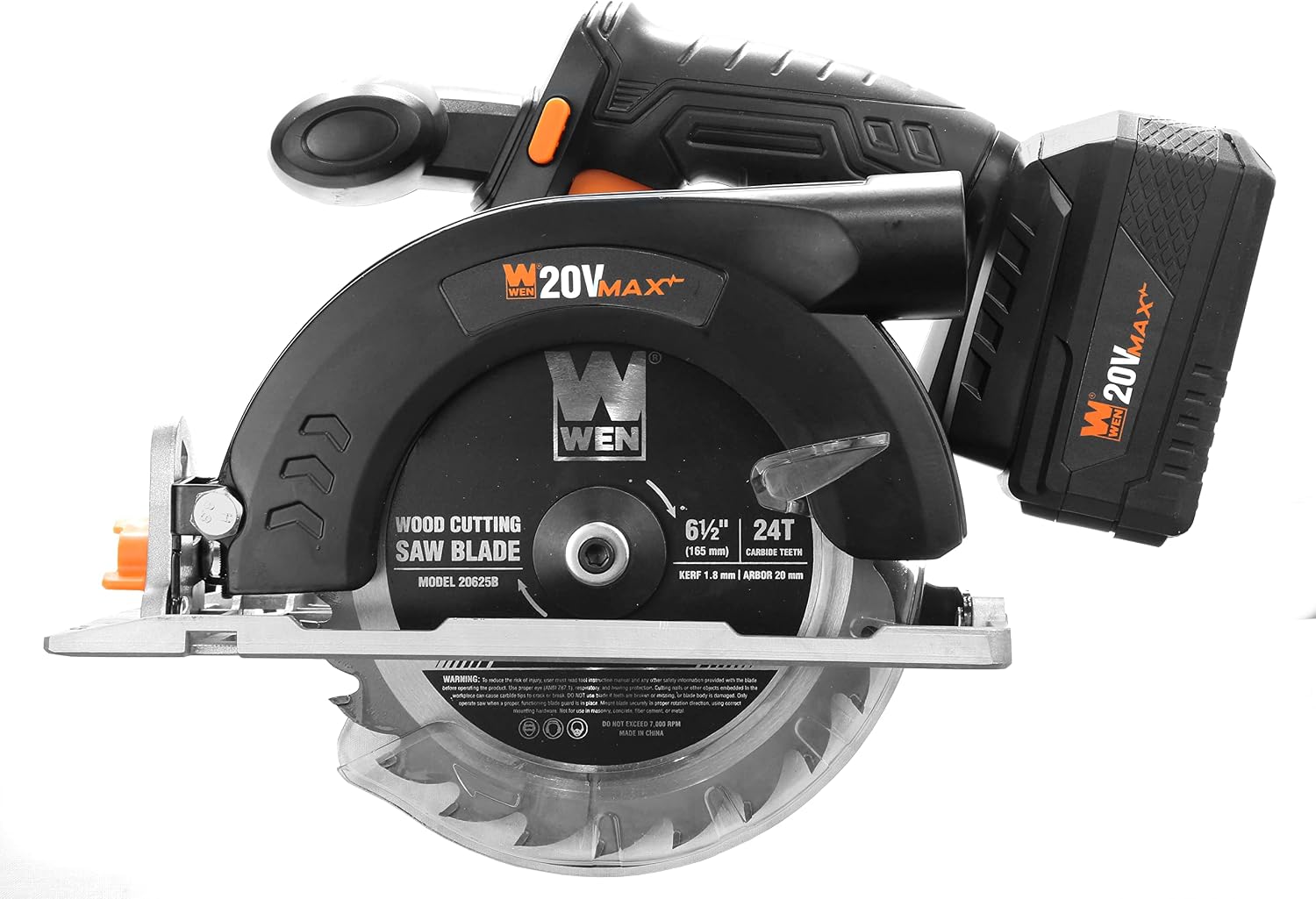 WEN Cordless Circular Saw, 6.5-Inch Blade with 20V Max 4.0 Ah Lithium-Ion Battery and Charger (20625)