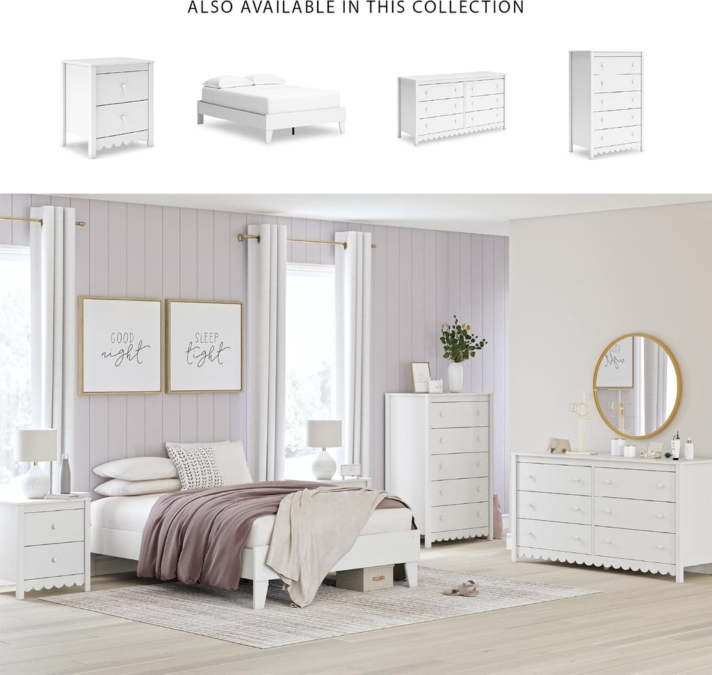 Signature Design by Ashley Hallityn Casual Coastal Chest with Five Smooth-Gliding Drawers, Meets ASTM International Safety Standards, Matte White Finish
