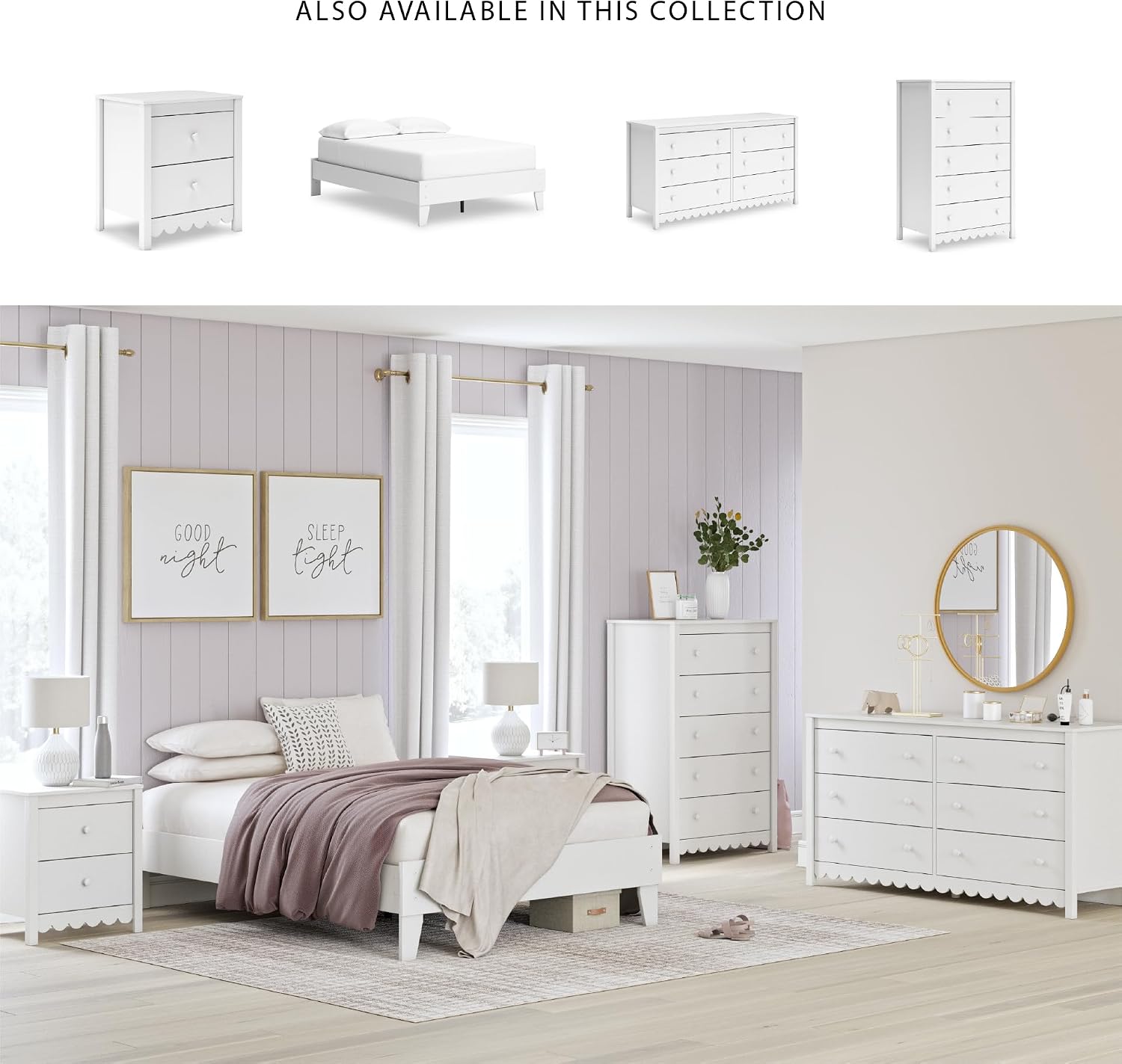Signature Design by Ashley Hallityn Casual Coastal Chest with Five Smooth-Gliding Drawers, Meets ASTM International Safety Standards, Matte White Finish