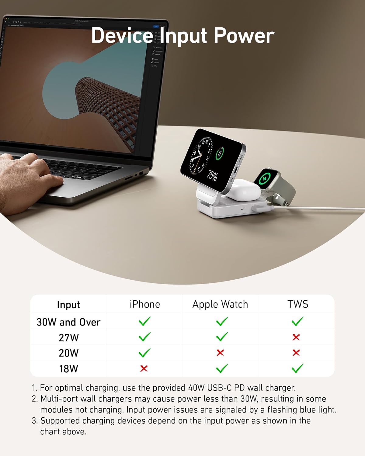 Anker MagGo 3-in-1 MagSafe Compatible Qi2 15W Foldable Charging Station | Qi2 Certified Wireless Charging Stand, for iPhone 17 / 16 / 15 / 14 Series, AirPods, Apple Watch Ultra (Adapter Included)