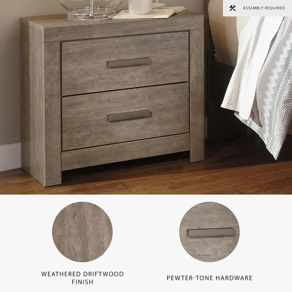 Signature Design by Ashley Culverbach Modern 2 Drawer Nightstand with 2 USB Charging Stations, 24.37" Tall, Weathered Gray