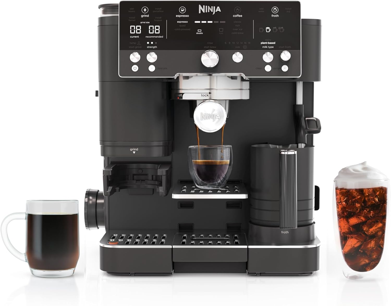 Ninja Luxe Café Premier 3-in-1 Espresso Machine, Drip Coffee, & Rapid Cold Brew | Built-in Coffee Grinder, Hands-Free Milk Frother, Assisted Tamper for Cappuccinos & Lattes | Gunmetal | ES601GM