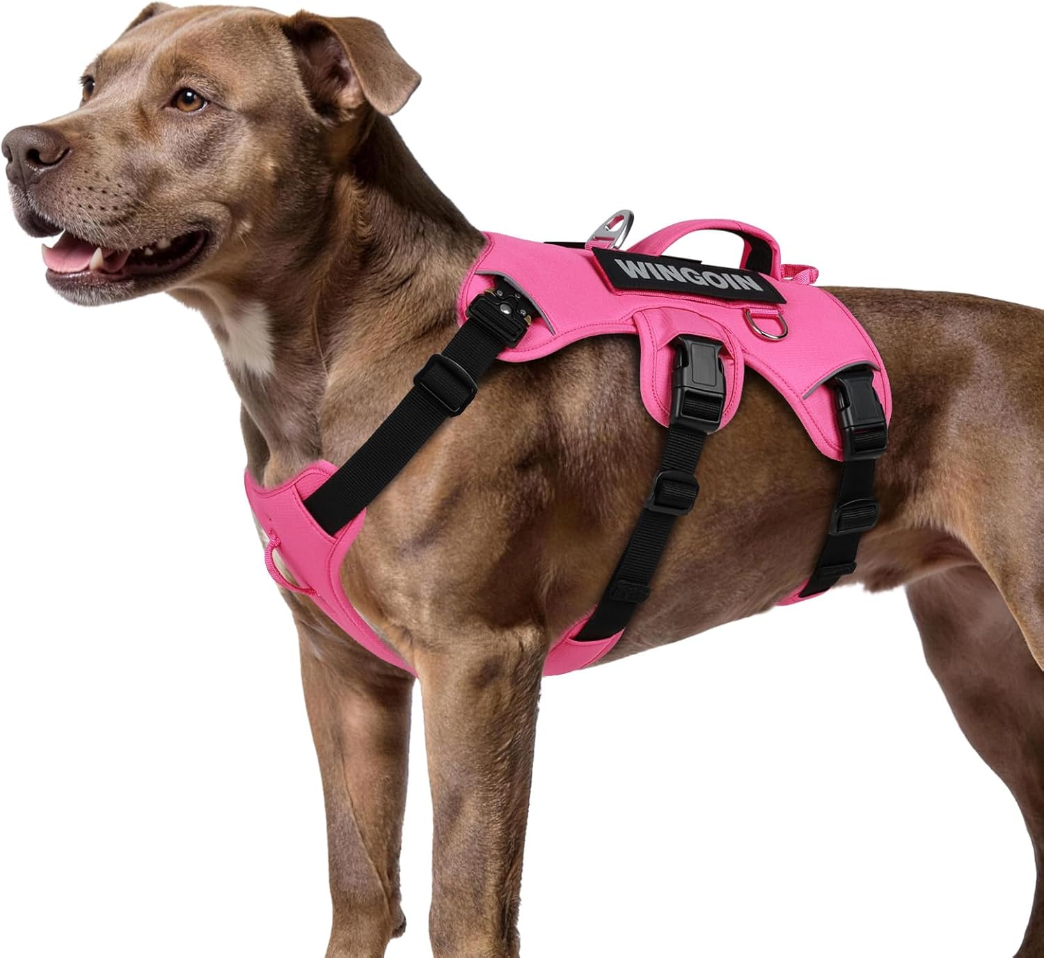 WINGOIN Tactical Dog Harness for Large Dogs, Heavy Duty No Pull Dog Harness with Handle, Adjustable Reflective Military K9 German Shepherd Big Size Dog Vest for Walking, Training, Hunting, Green (L)