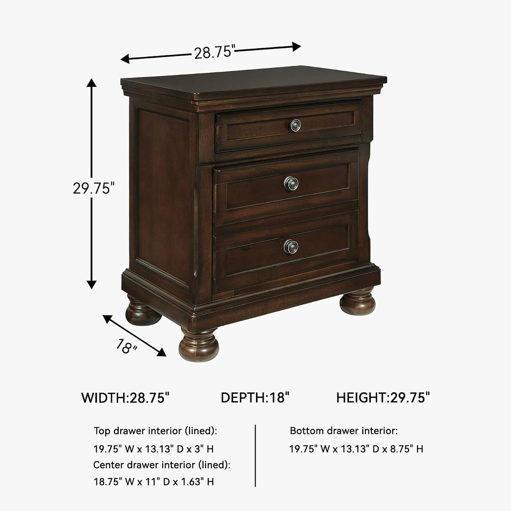 Signature Design by Ashley Porter Classic 2 Drawer Nightstand with Dovetail and Ball-bearing Construction, 29.88" Tall, Dark Brown