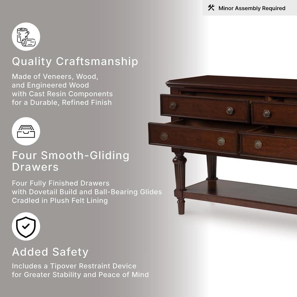 Signature Design by Ashley Lavinton Classic 4-Drawer Dining Server with Open Shelf, Dark Brown