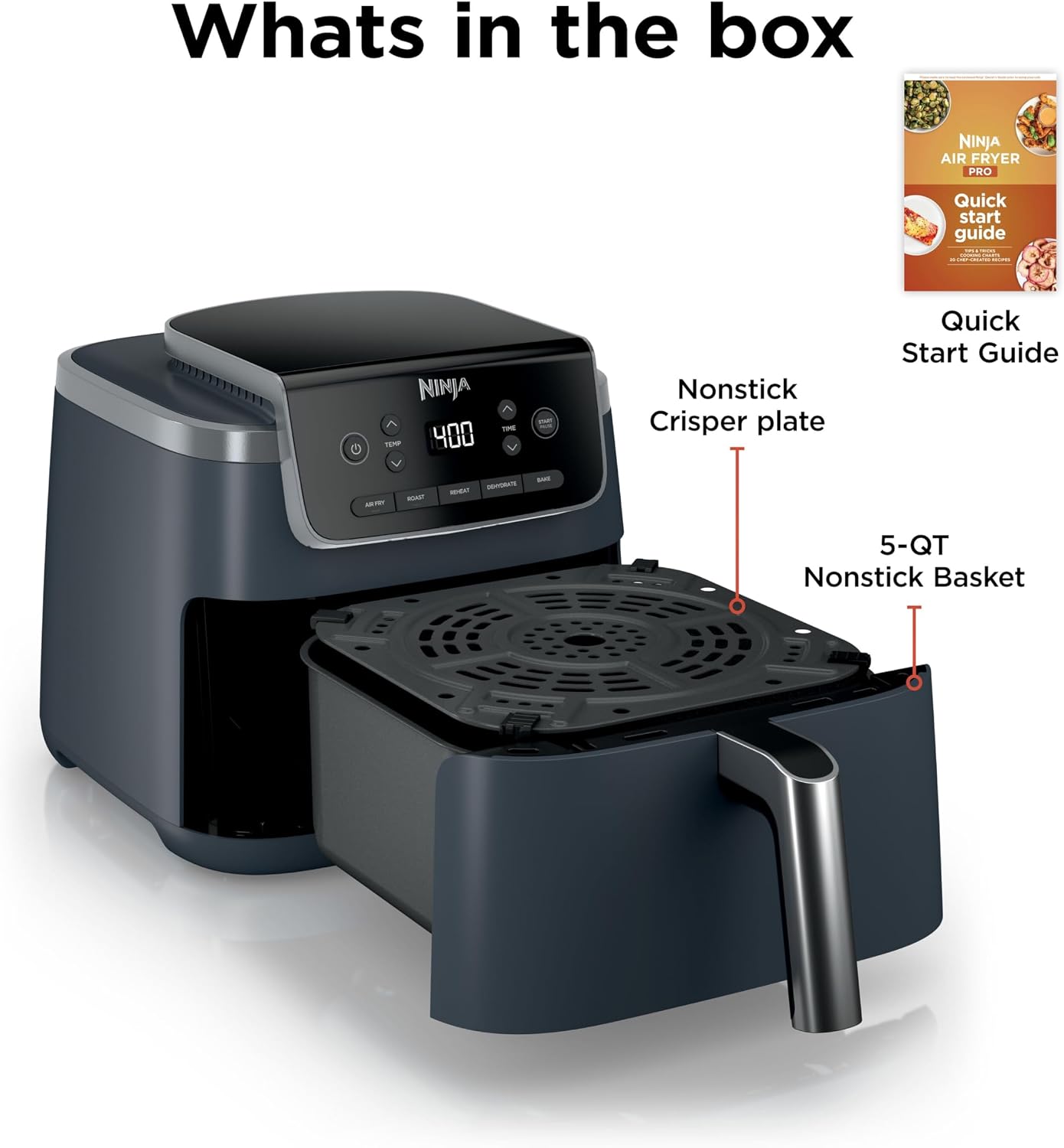 Ninja Air Fryer Pro 5-in-1 | 5 QT Capacity, Air Fry, Bake, Roast, Reheat, and Dehydrate, Air Crisp Technology | Nonstick Basket & Crisper Plate | Cyberspace | AF142BL