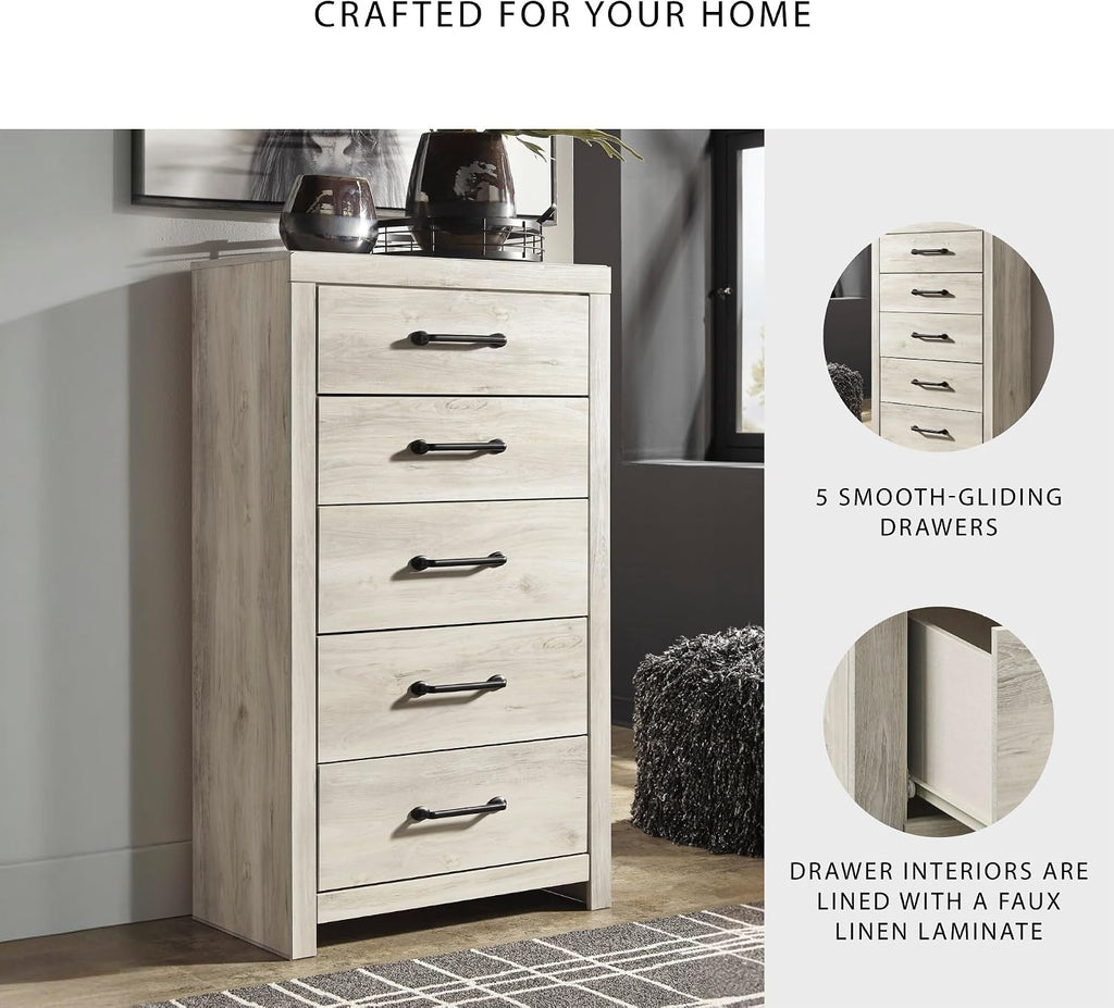 Signature Design by Ashley Cambeck Vintage Casual Chest With 5 Smooth-Gliding Drawers, Meets ASTM International Safety Standards, Whitewash Finish, 31.73' W