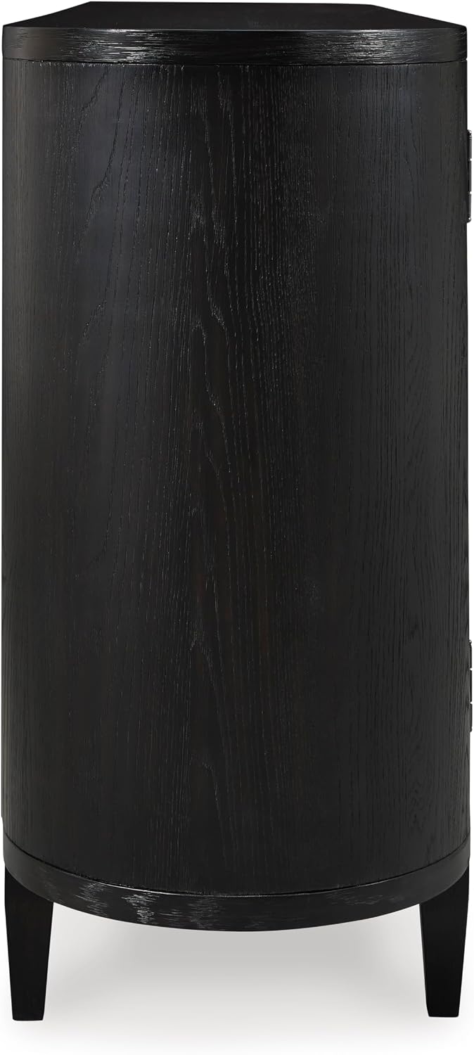 Signature Design by Ashley Rowanbeck Modern Glass Dining Server with 2 Adjustable Shelves and Tapered Legs, Black & Gray