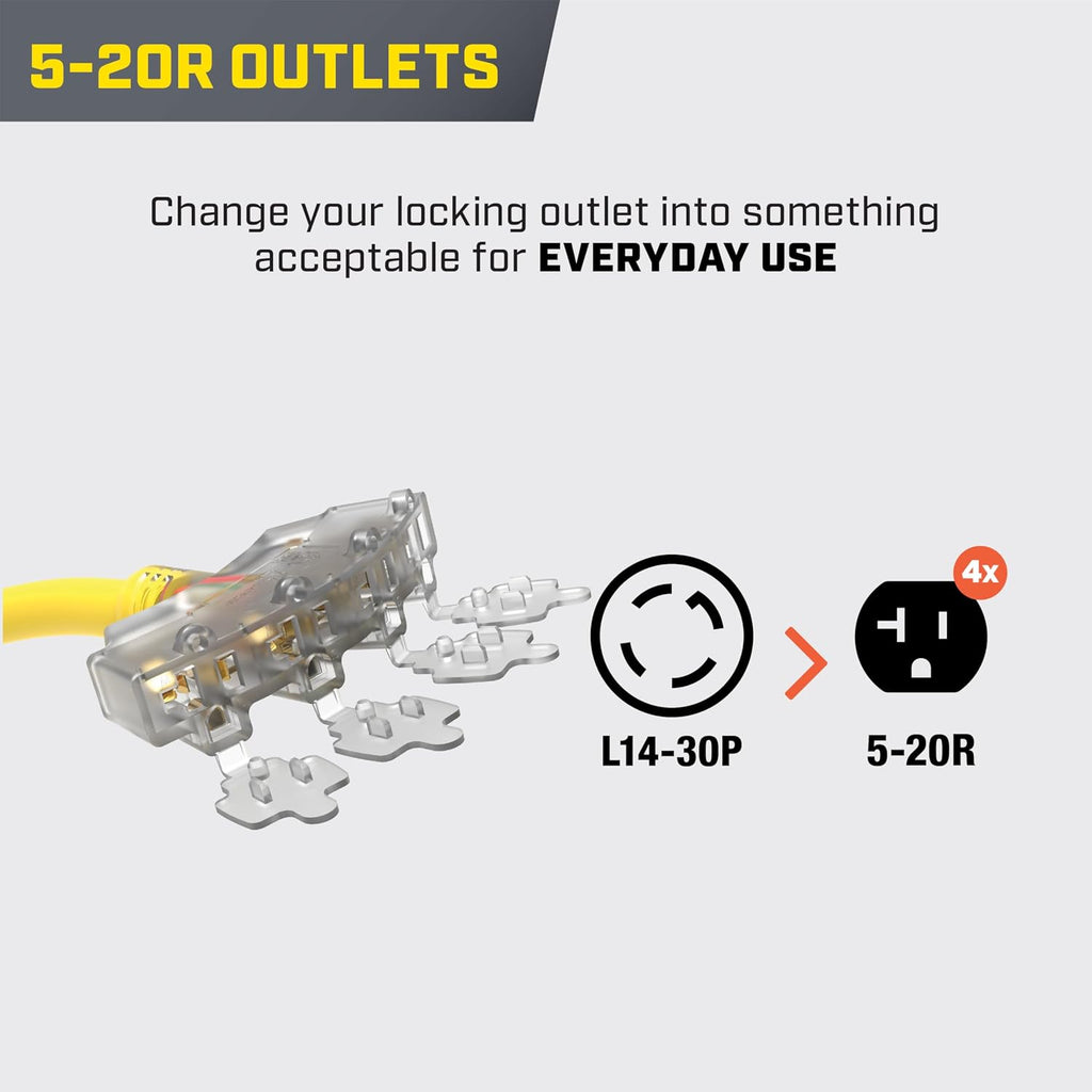 Champion Power Equipment 25-Foot 30-Amp 125/250-Volt Fan-Style Generator Extension Cord (L14-30P to four 5-20R)