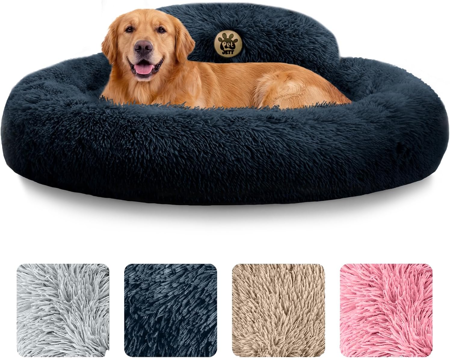 PetJett Calming Dog Bed Medium Size Dog - 30'' Donut Bed, Washable Dog Bed, Anti-Slip & Super Soft Fluffy Plush Round Dog Bed, Anti-Anxiety Premium Comfort Pet Bed, Fits Dogs Upto 45 lbs - Dark Grey