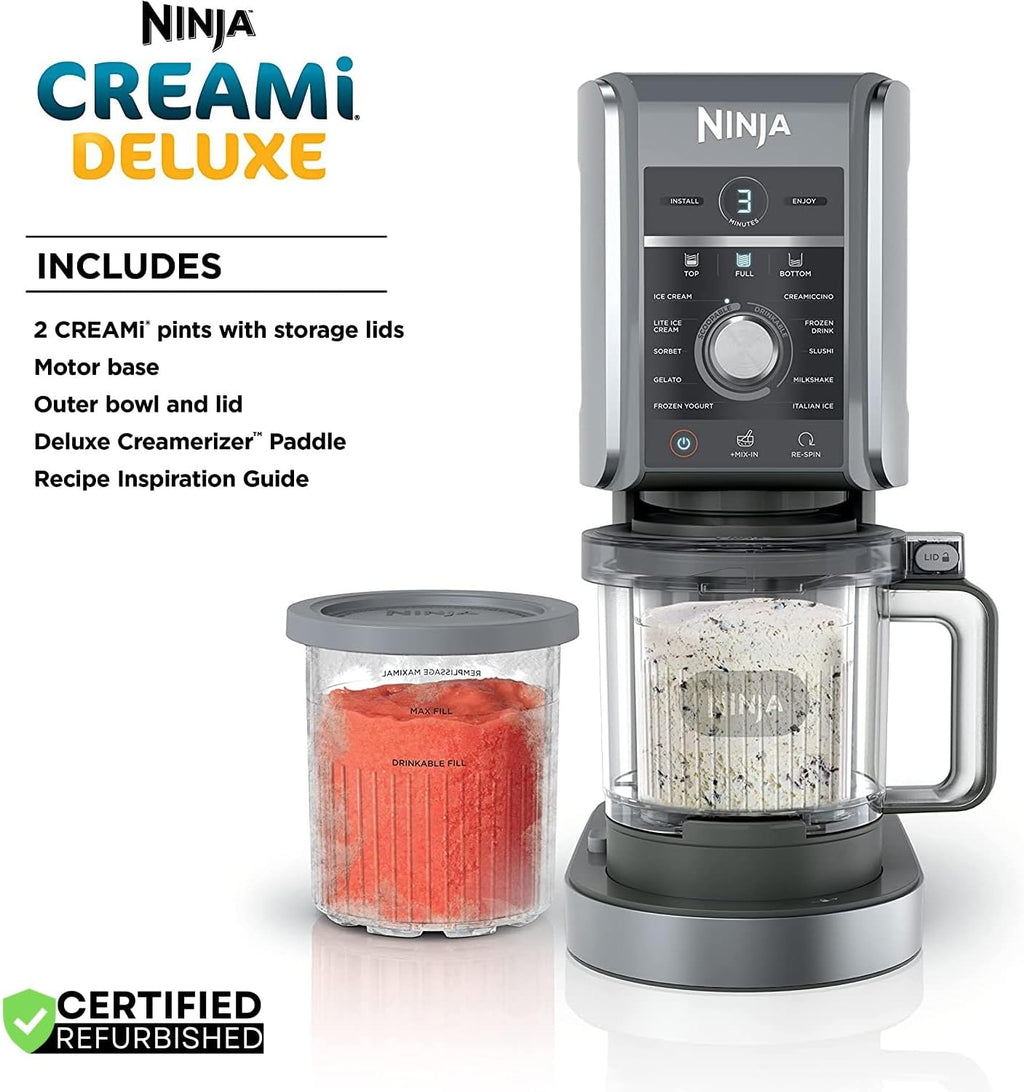 Ninja (Refurbished) NC501 CREAMi Deluxe 11-in-1 XL Ice Cream Maker Silver Bundle with 2 YR CPS Enhanced Protection Pack (Renewed)