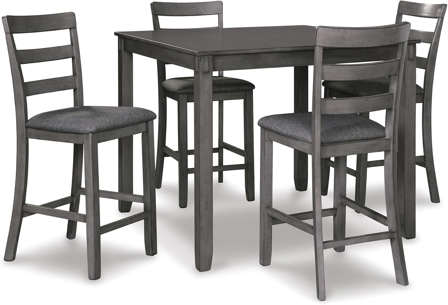 Signature Design by Ashley Bridson 5 Piece Dining Room Set, Includes Table & 4 Ladderback Barstools, Wood, Gray