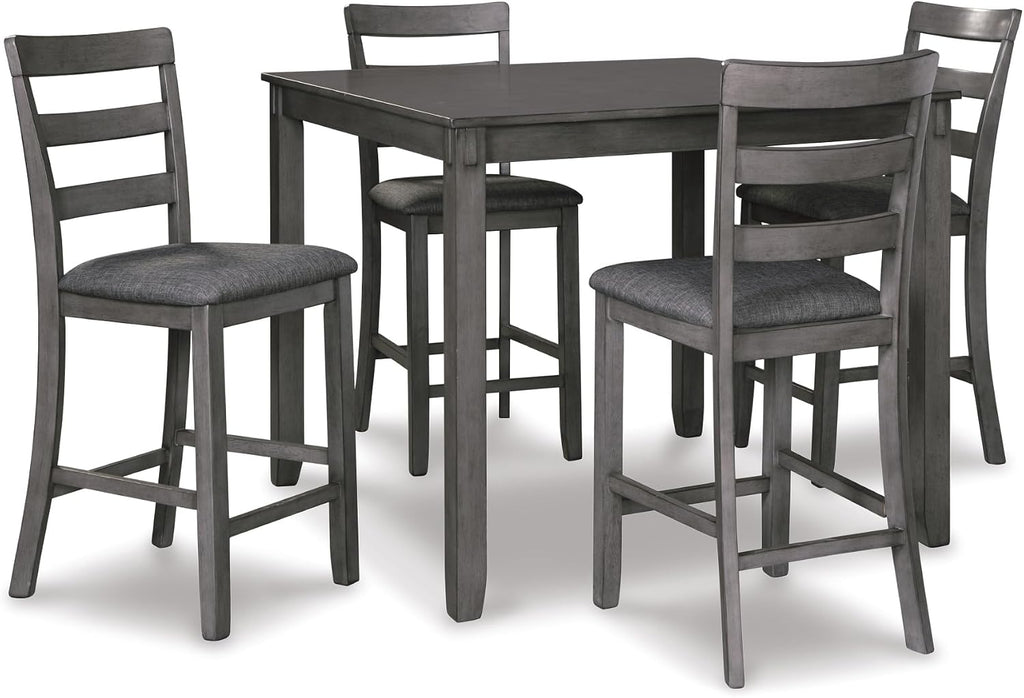 Signature Design by Ashley Bridson 5 Piece Dining Room Set, Includes Table & 4 Ladderback Barstools, Wood, Gray