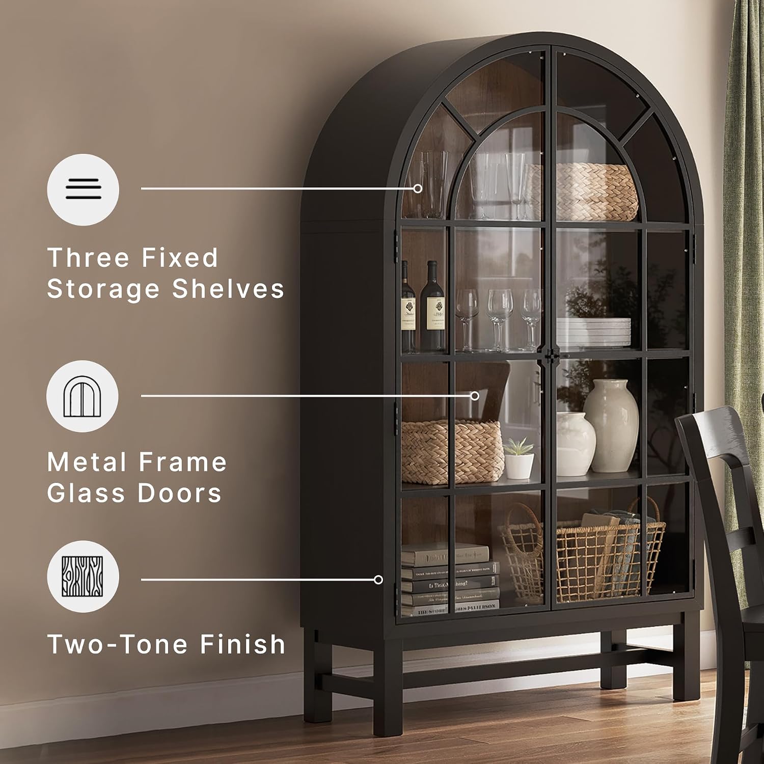 Signature Design by Ashley Chadworth Classic Display Cabinet with Anti-Tipping, Brown & Black