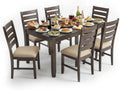 Signature Design by Ashley Rokane 7-Piece Dining Room Table Set with 6 Upholstered Chairs - Brown Wood 20" Rectangular Table & Chair Set for Kitchen Dining Room