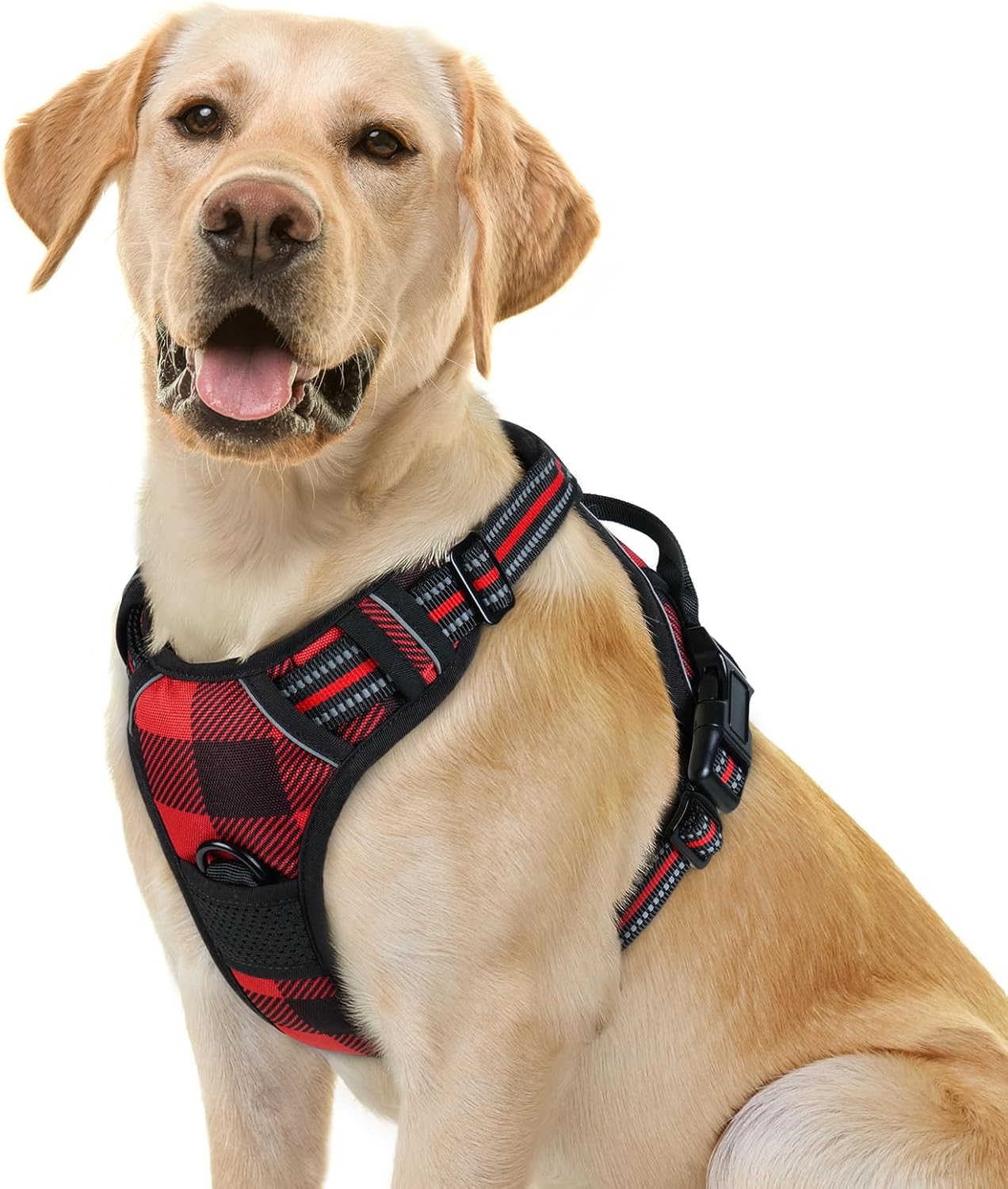 rabbitgoo Dog Harness No Pull with 2 Leash Clips, Adjustable Soft Padded, Reflective Oxford No Choke Pet Vest with Easy Control Handle for Large Dogs, Black, L