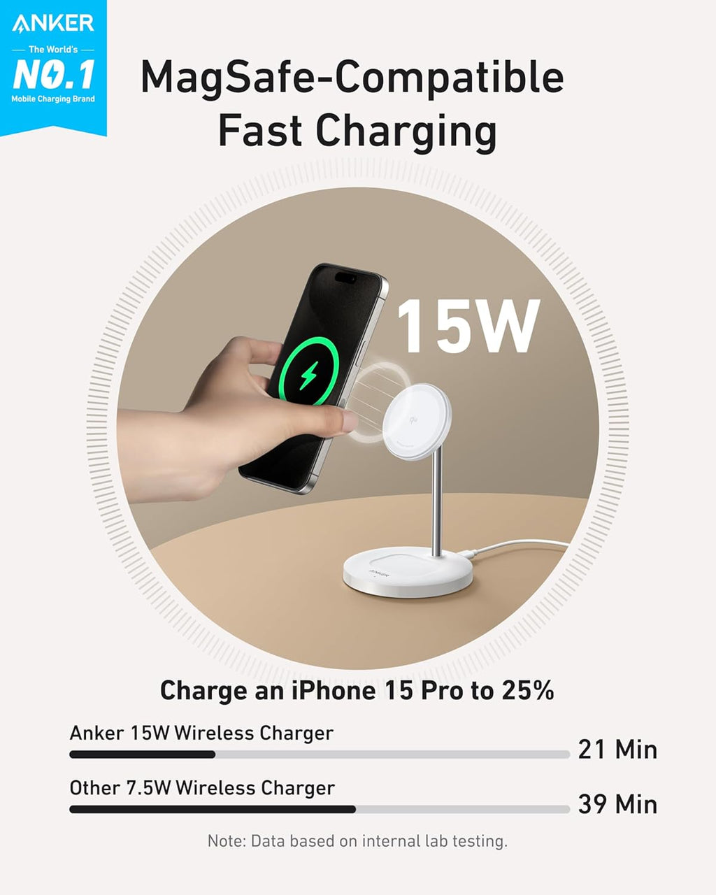 Anker MagGo 2-in-1 MagSafe Compatible Qi2 15W Wireless Charging Stand | Qi2 Certified, Fast Charging, Wireless Charger for iPhone 17, AirPods Pro, and More (White, 40W Adapter Included)