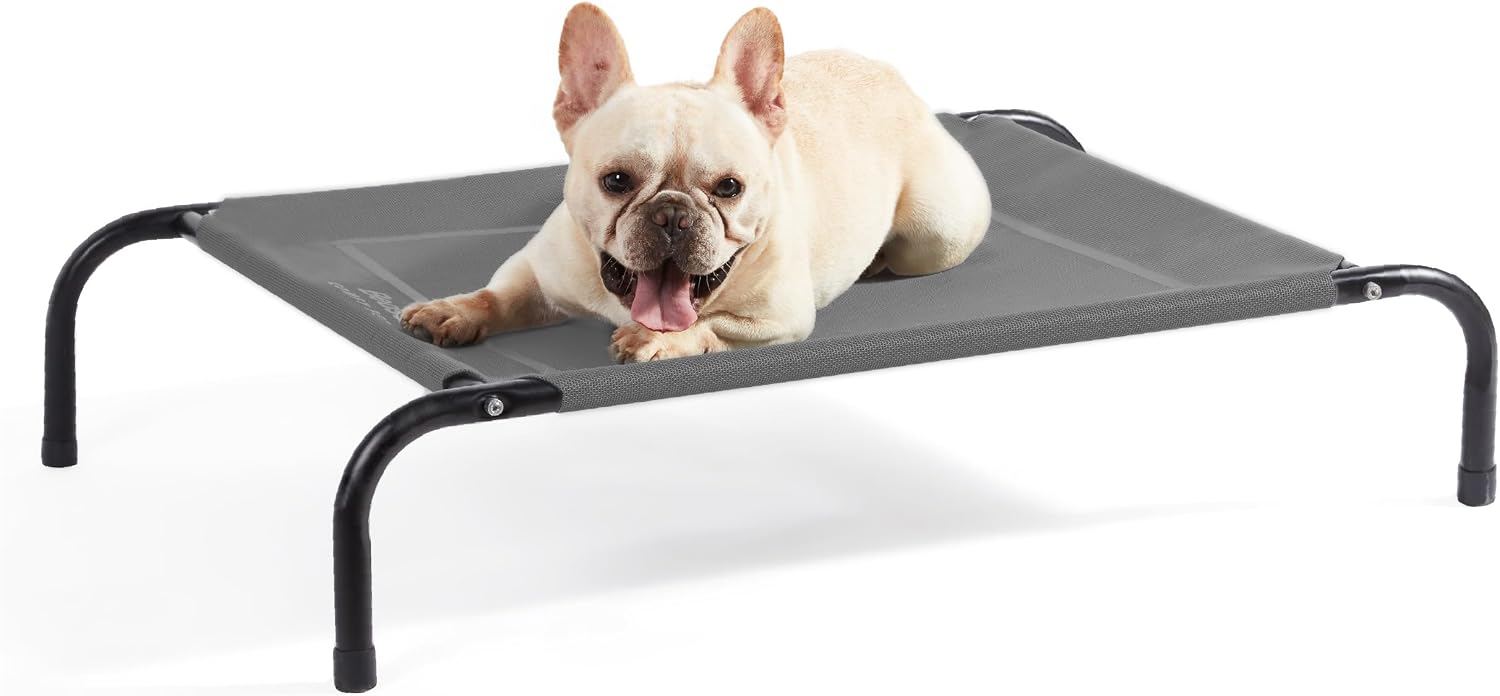 Bedsure Outdoor Elevated Cooling Dog Bed Large Sized Dog, 49in Grey | Portable raised camping pet cot hammock,Breathable Teslin mesh,Weather resistant,For large pets up to 85 lbs,Easy to assemble