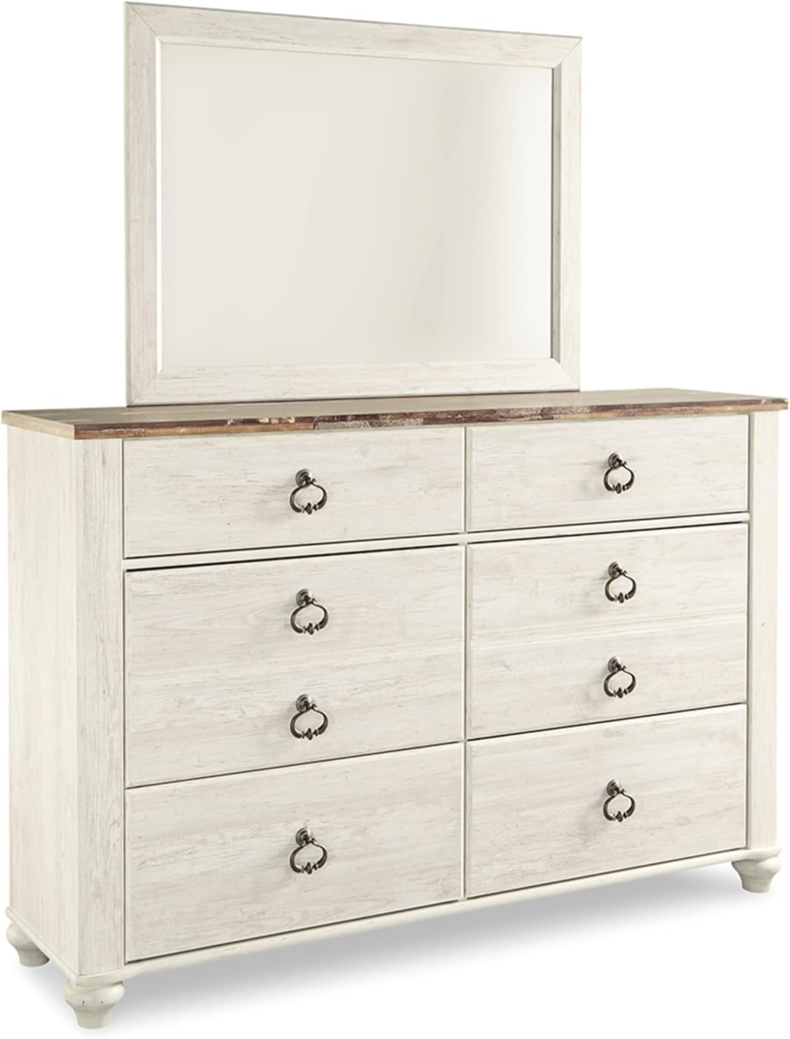 Signature Design by Ashley Willowton Coastal Cottage 6 Drawer Dresser with Faux Plank Top, Whitewash