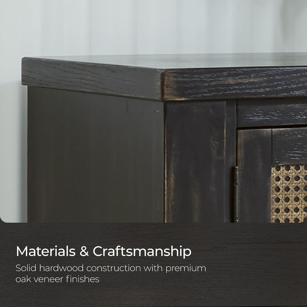 Signature Design by Ashley Galliden Urban 2-Door Dining Server with Reversible Wine Rack Shelf, Adjustable Shelves and Felt-Lined Drawer, Black & Light Brown
