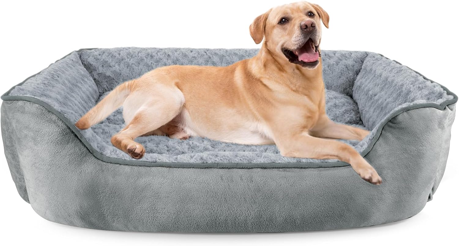 JOEJOY Rectangle Dog Bed for Large Medium Small Dogs - Washable Orthopedic Sofa Bed, Soft Breathable Puppy & Pet Cuddler, Durable Calming Dog Bed with Anti-Slip Bottom, Multiple Sizes, Beige