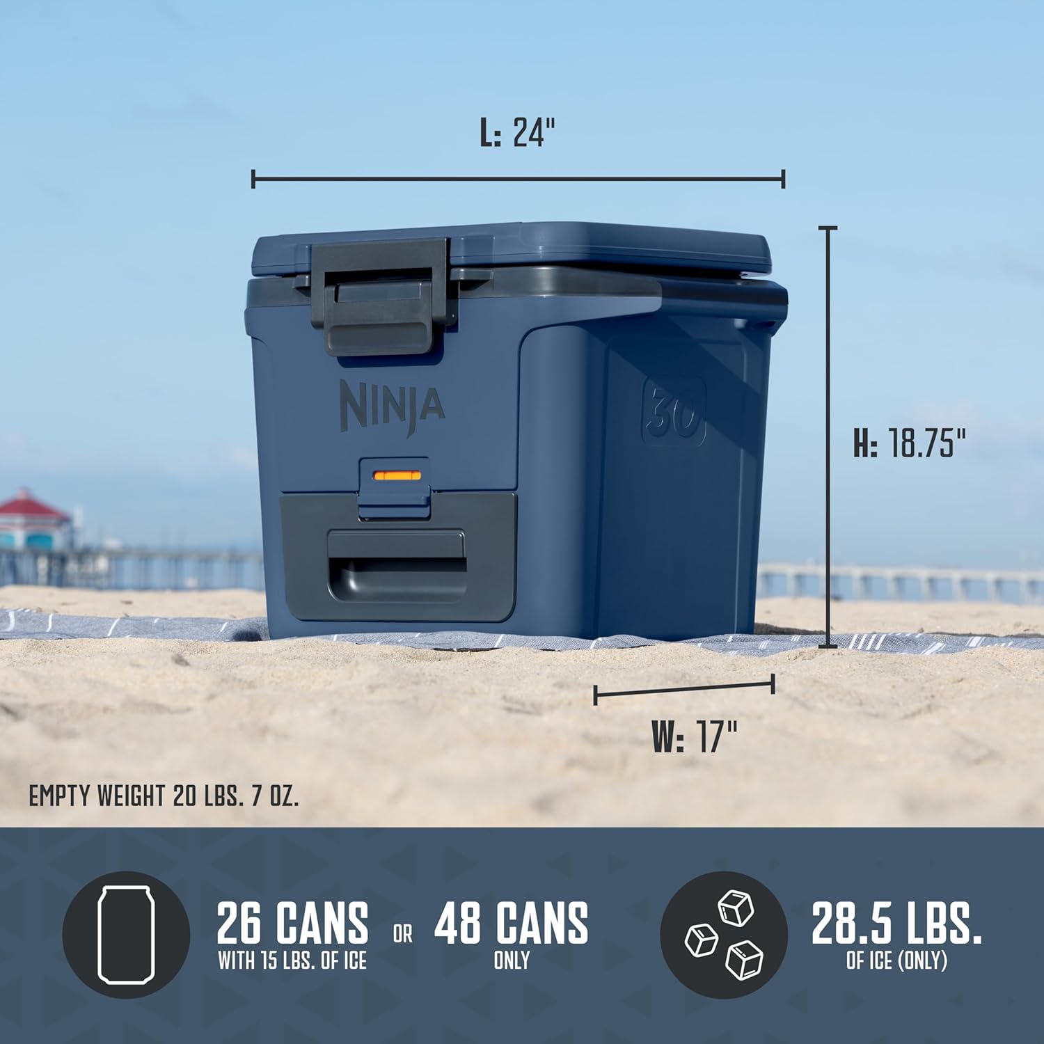 Ninja FB131BL FrostVault 30qt Hard Cooler with Dry Zone, Integrated Fridge-Temp Dry Storage Drawer, Premium Heavy-Duty Insulated Cooler, Keeps Ice for Days, Lakeshore Blue