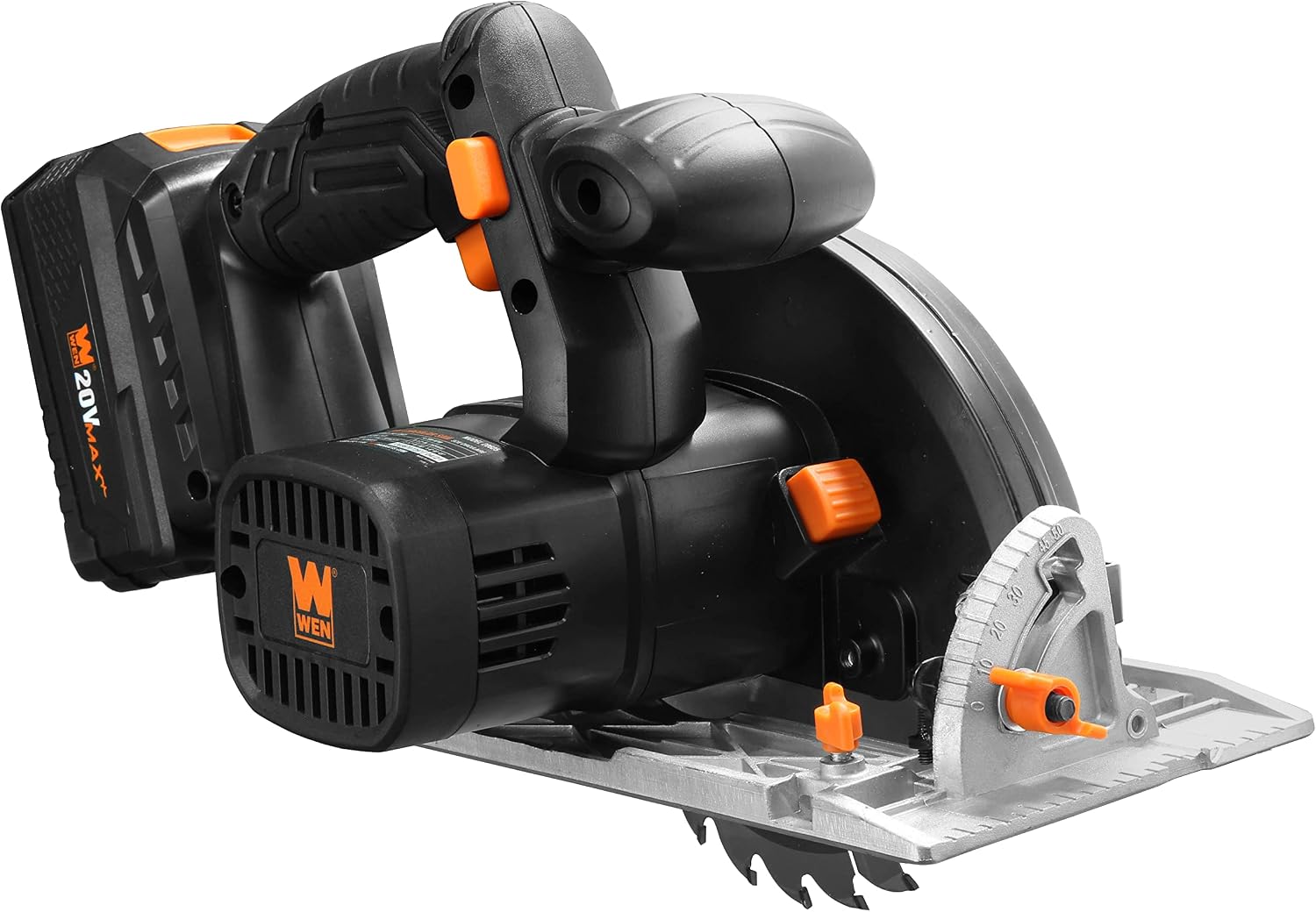 WEN Cordless Circular Saw, 6.5-Inch Blade with 20V Max 4.0 Ah Lithium-Ion Battery and Charger (20625)