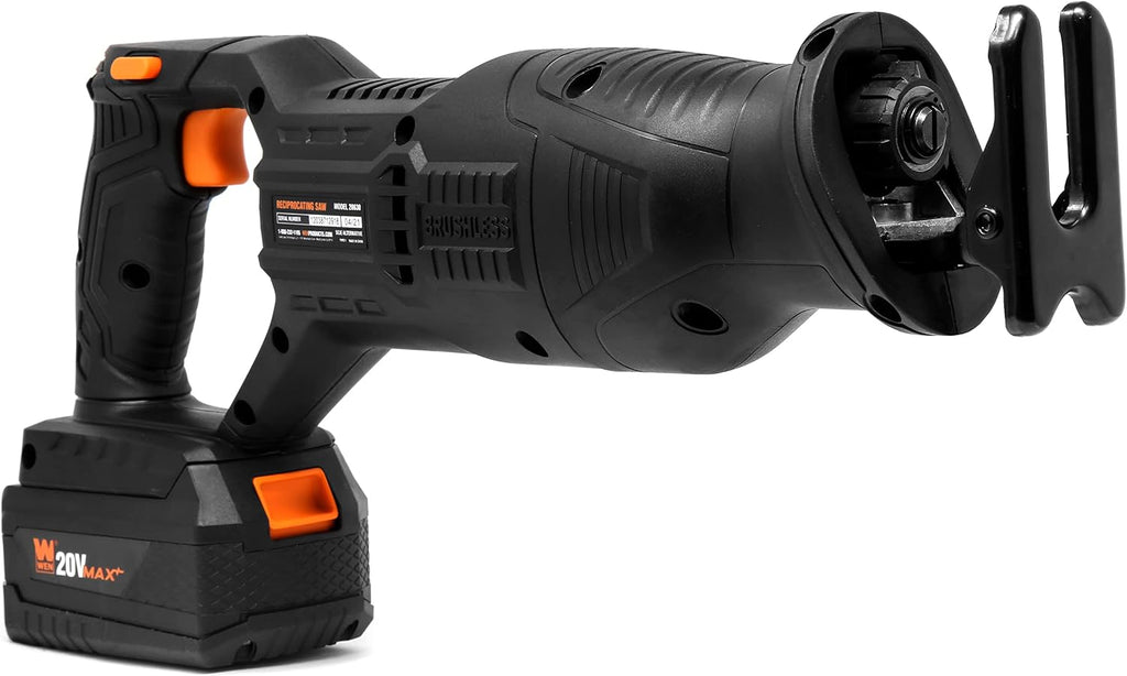 WEN Cordless Reciprocating Saw, Brushless with 20V Max 4.0 Ah Lithium-Ion Battery and Charger (20630)