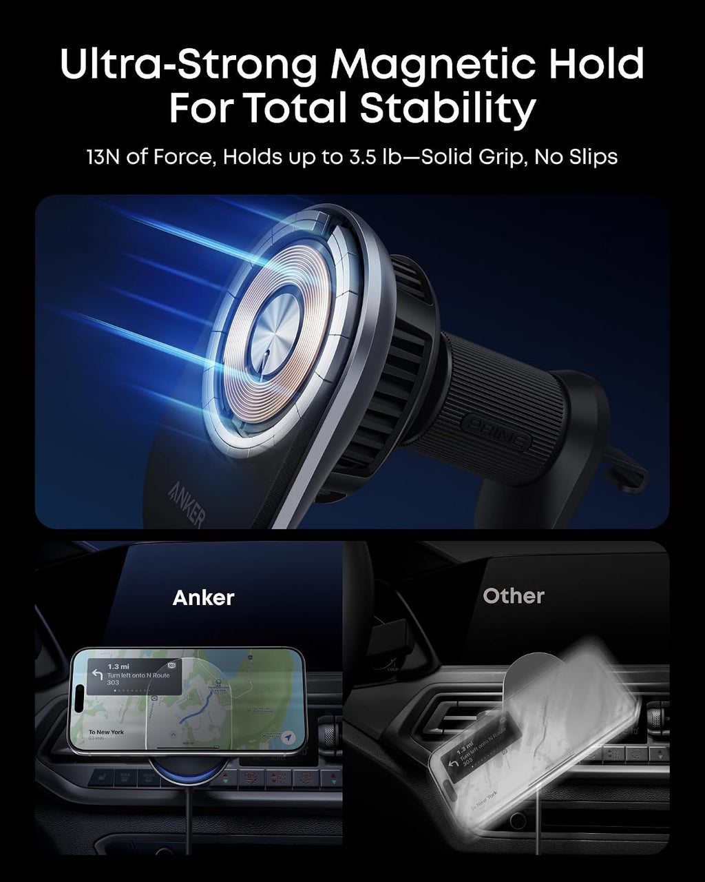 Anker Prime MagSafe Car Mount Charger, Qi2 25W Certified Wireless Car Charger with AirCool, Strong Magnets, Air Vent Mount for iPhone 17-12 Series