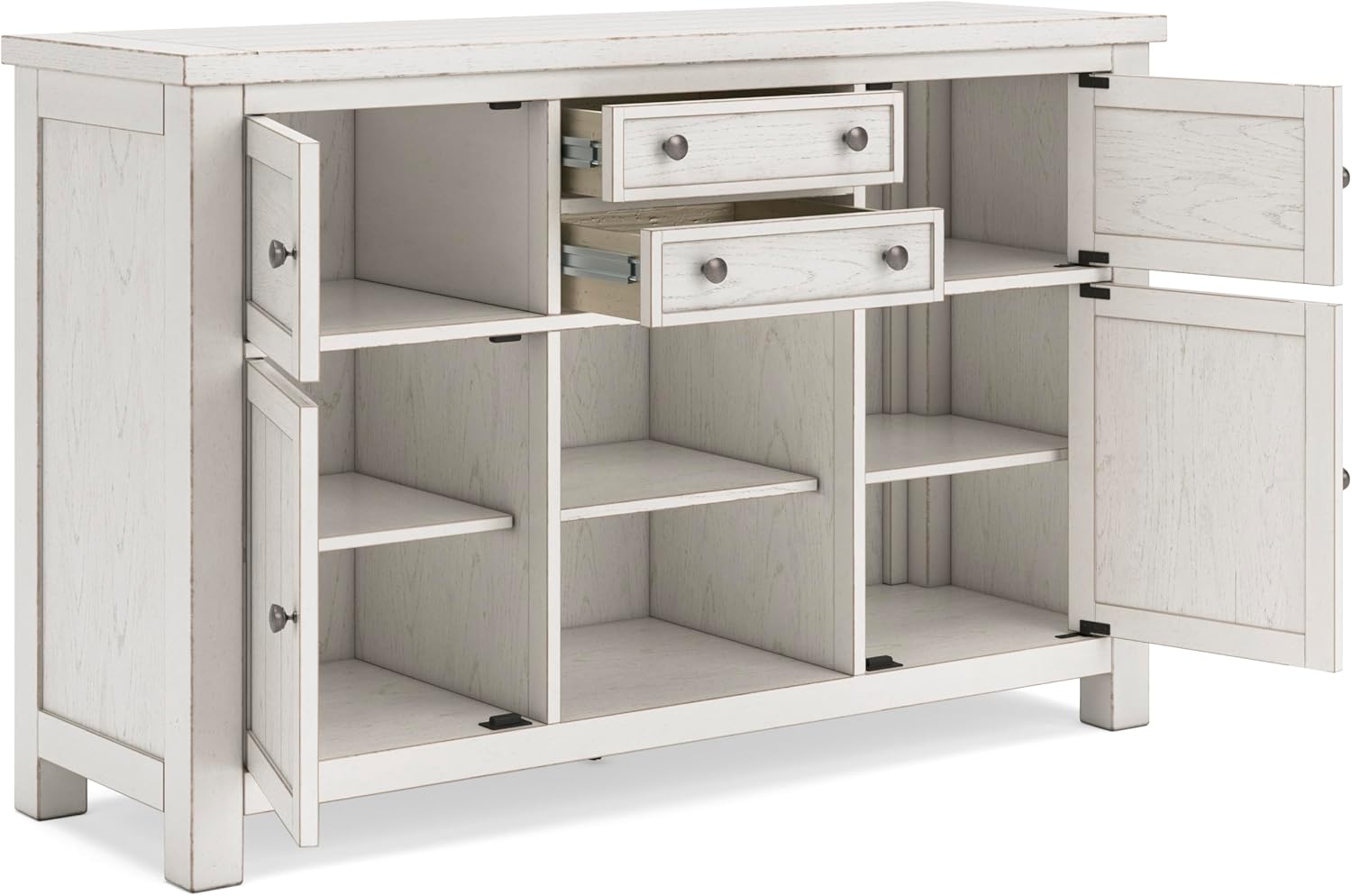 Signature Design by Ashley Robbinsdale Casual 4-Door Dining Server with Adjustable Shelves and Felt-Lined Drawers, White
