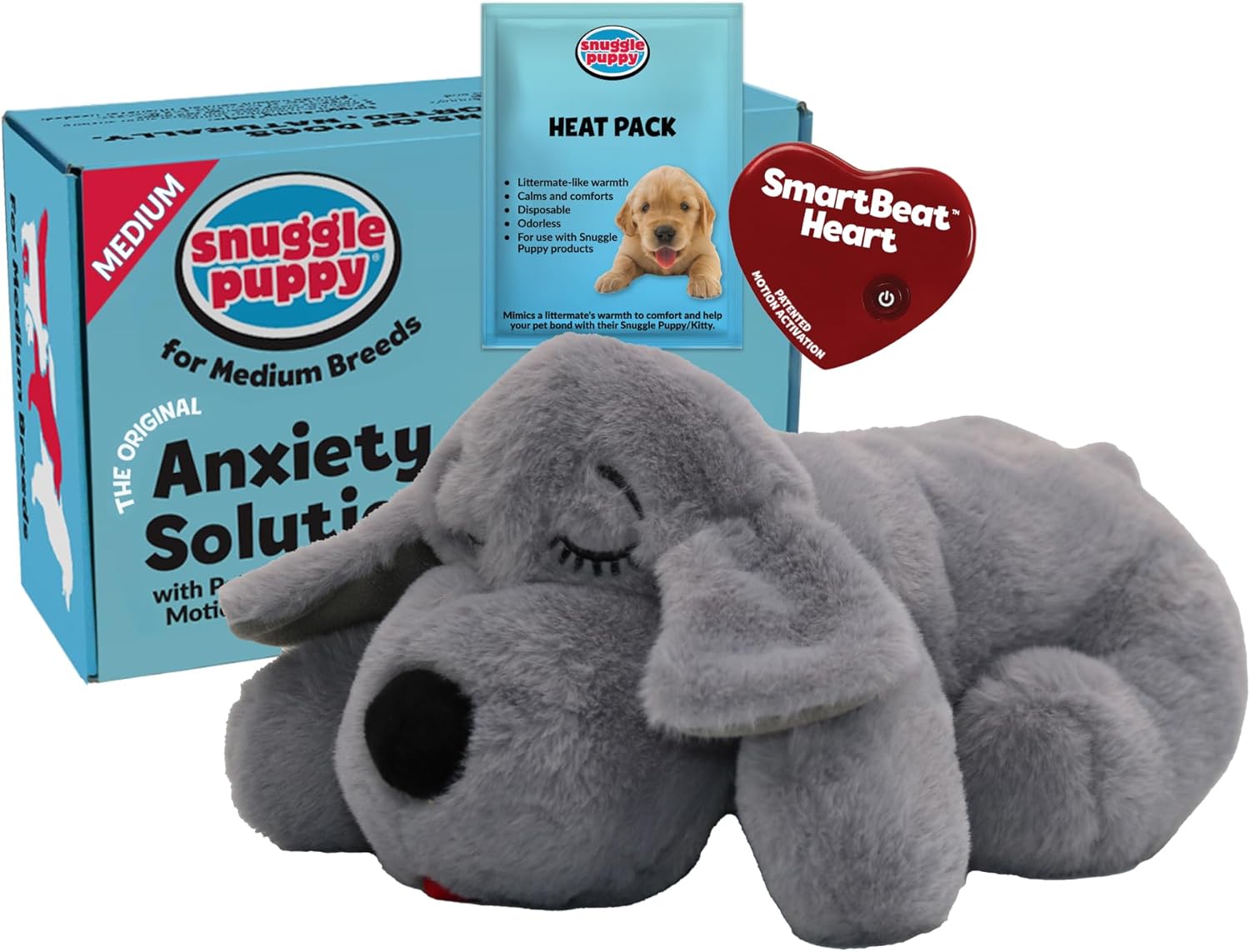 Snuggle Puppy Original Heartbeat Puppy Toy with Real-Feel Pulse & Heat Pack, Calming Sleep Aid for Puppy Anxiety, Crate Training, First Nights & New Puppy Transition - Biscuit