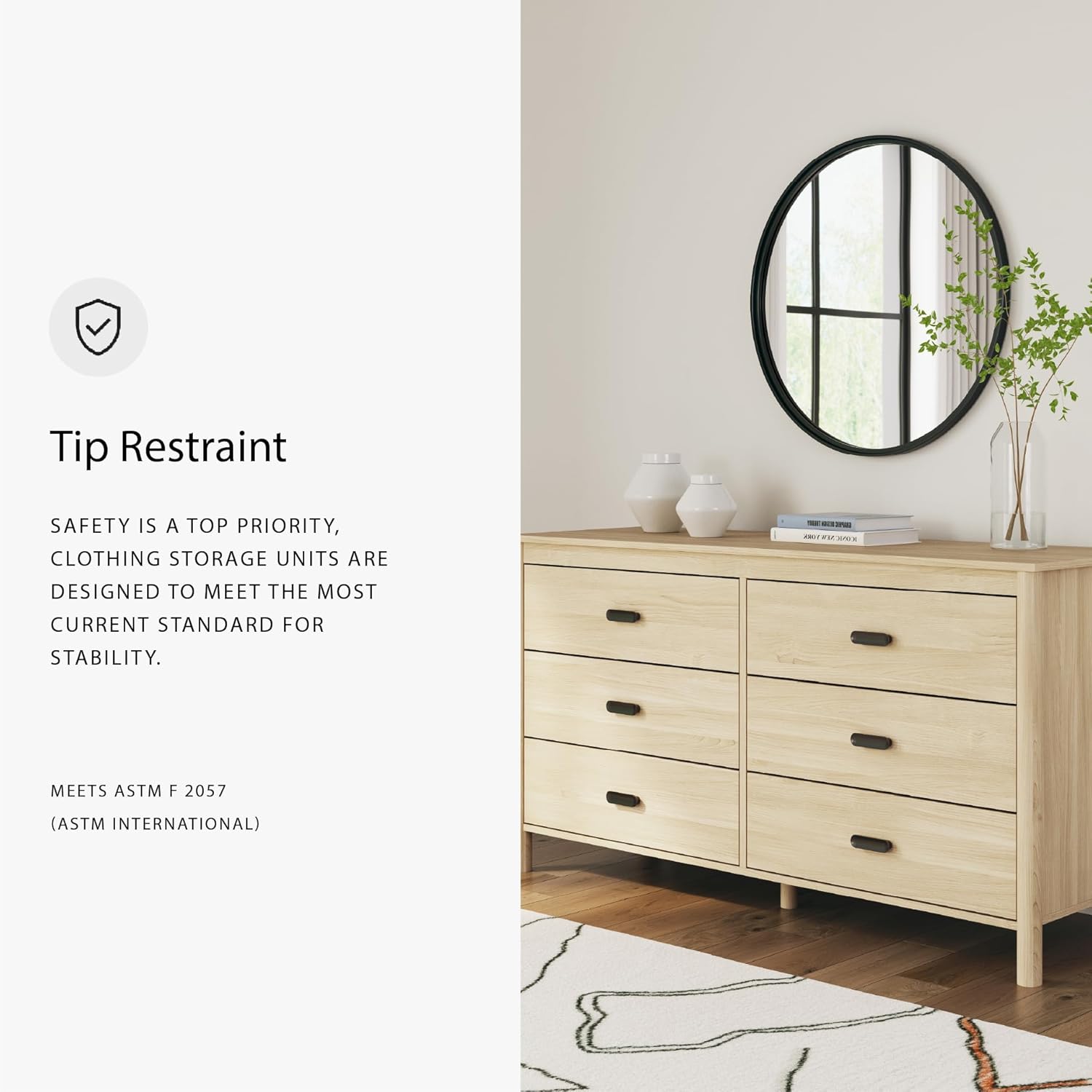 Signature Design by Ashley Cabinella Casual Dresser with 6 Smooth-Gliding Drawers, Meets ASTM International Safety Standards, Light Brown Finish, 61.57' W