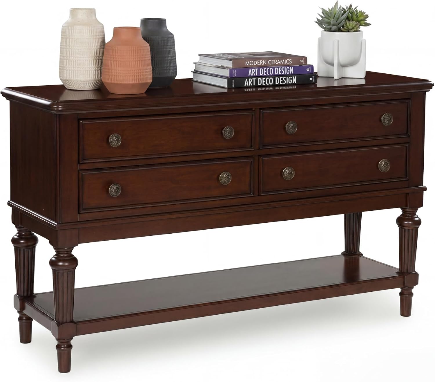 Signature Design by Ashley Lavinton Classic 4-Drawer Dining Server with Open Shelf, Dark Brown