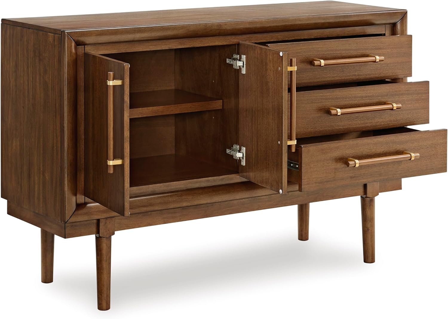 Signature Design by Ashley Lyncott Contemporary 2-Door Dining Server with Fixed Shelf and Felt-Lined Drawers, Light Brown