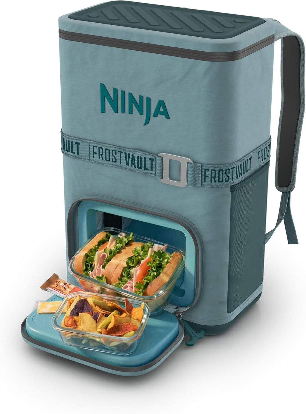 Ninja Backpack Cooler | FrostVault Go 24 Can Soft Cooler | Leakproof Zipper with Built in Can Opener, 2 Ice Packs & Dry Storage Drawer | for Hiking, Camping & More | Halocline Green | FF124TL