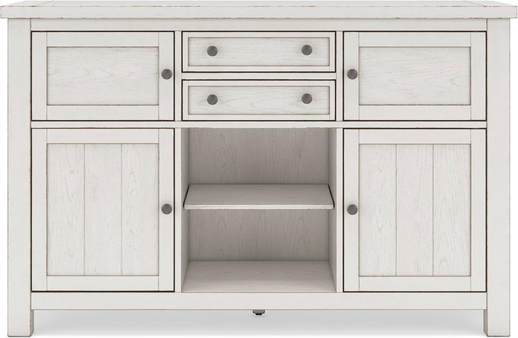 Signature Design by Ashley Robbinsdale Casual 4-Door Dining Server with Adjustable Shelves and Felt-Lined Drawers, White