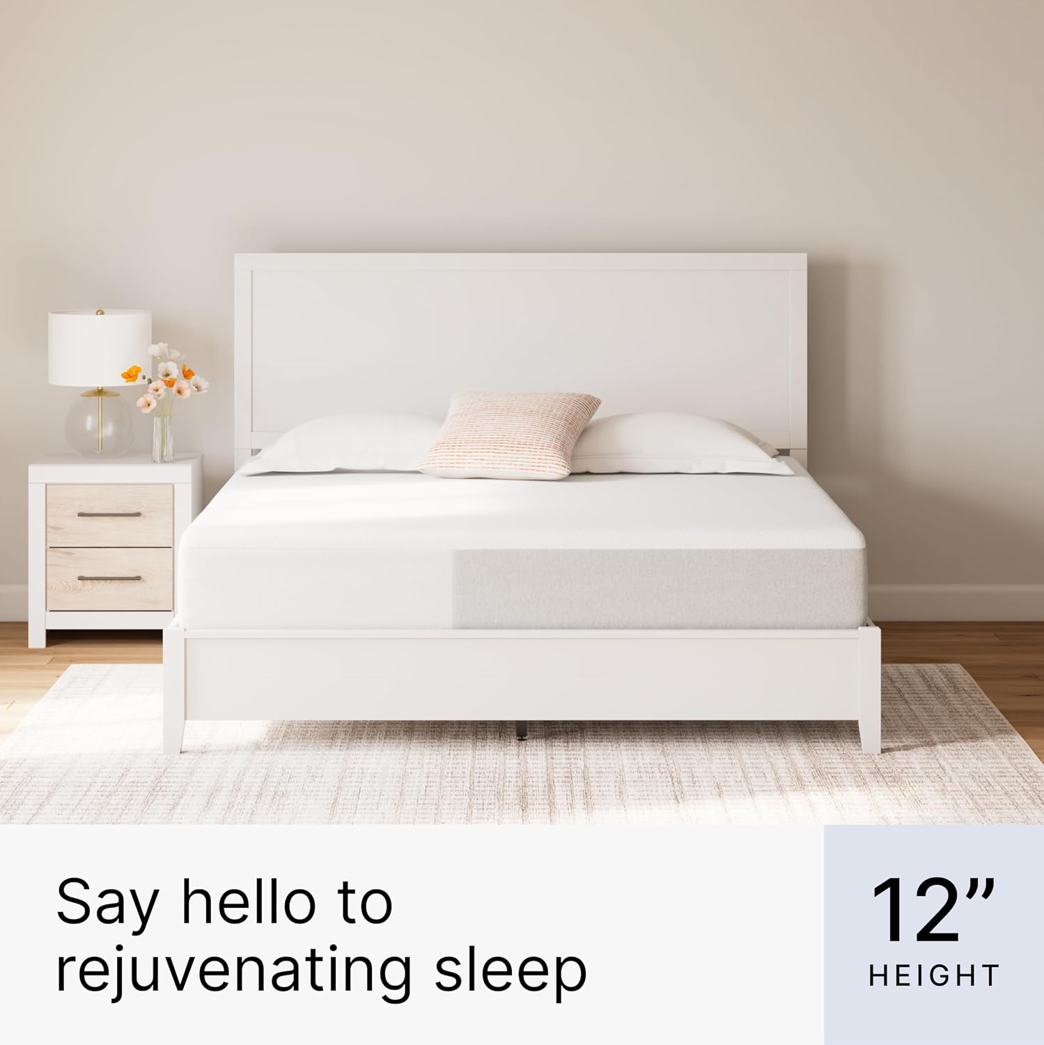 Signature Design by Ashley Queen Size Cool Max 12 Inch Medium Plush Cooling Gel Infused Memory Foam Mattress for Pressure Relief, Fiberglass-Free, Mattress in A Box